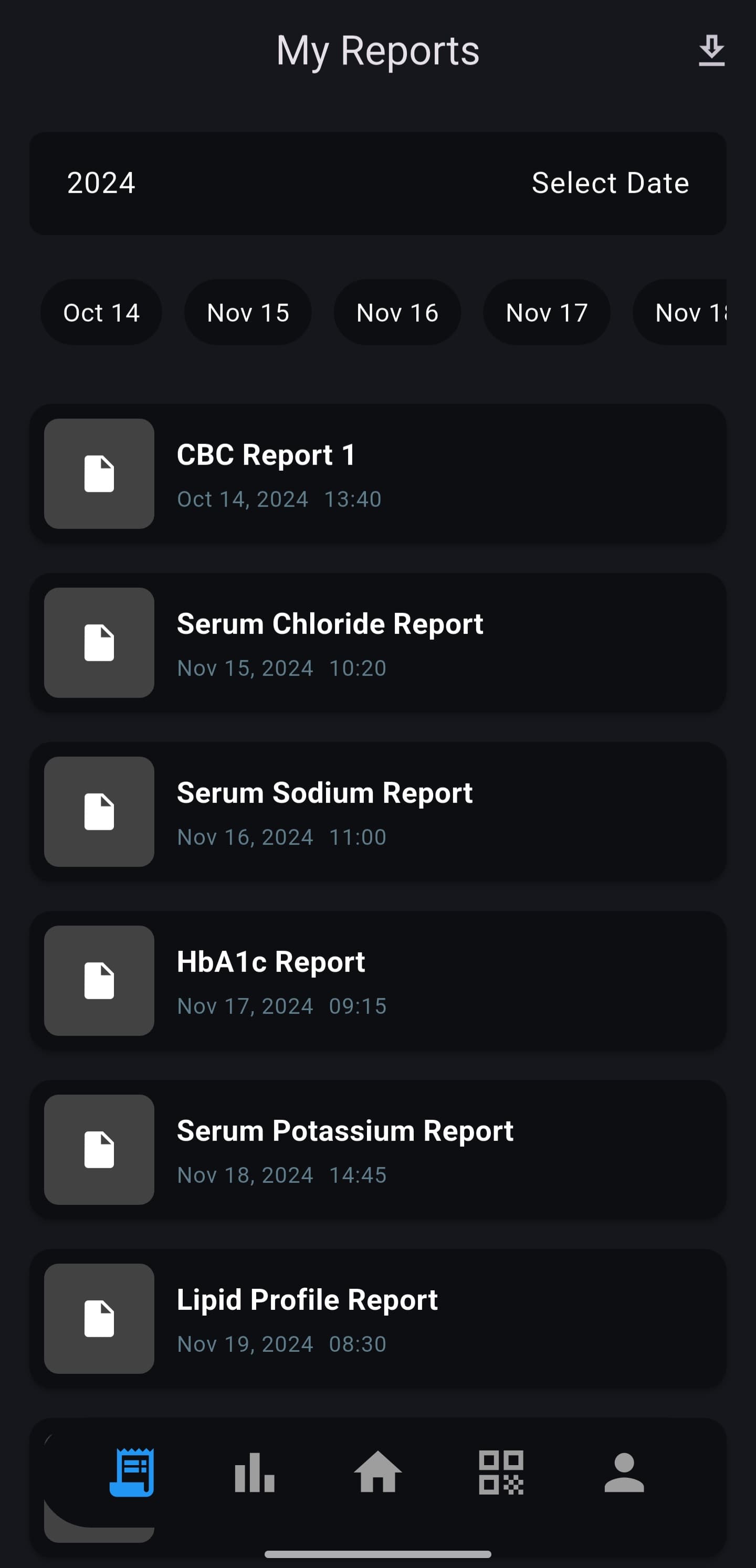 Axion medical report screen